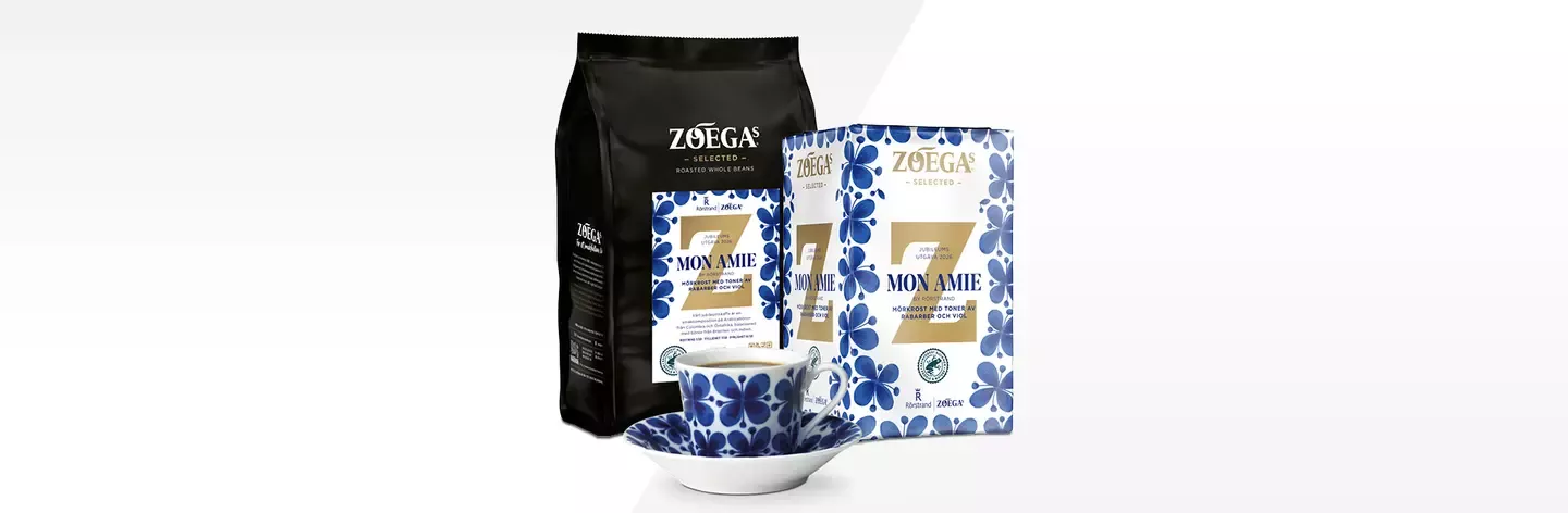 Two venerable Swedish brands are united in an exclusive collaboration where taste, craftsmanship, design and female pioneering are at the center. In connection with Rörstrand's 300th anniversary and Zoégas' 140th anniversary, Zoégas is launching an anniversary coffee that carries one of Rörstrand's most iconic patterns – Mon Amie.
