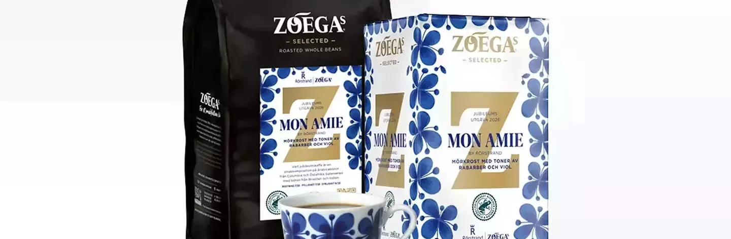 Two venerable Swedish brands are united in an exclusive collaboration where taste, craftsmanship, design and female pioneering are at the center. In connection with Rörstrand's 300th anniversary and Zoégas' 140th anniversary, Zoégas is launching an anniversary coffee that carries one of Rörstrand's most iconic patterns – Mon Amie.